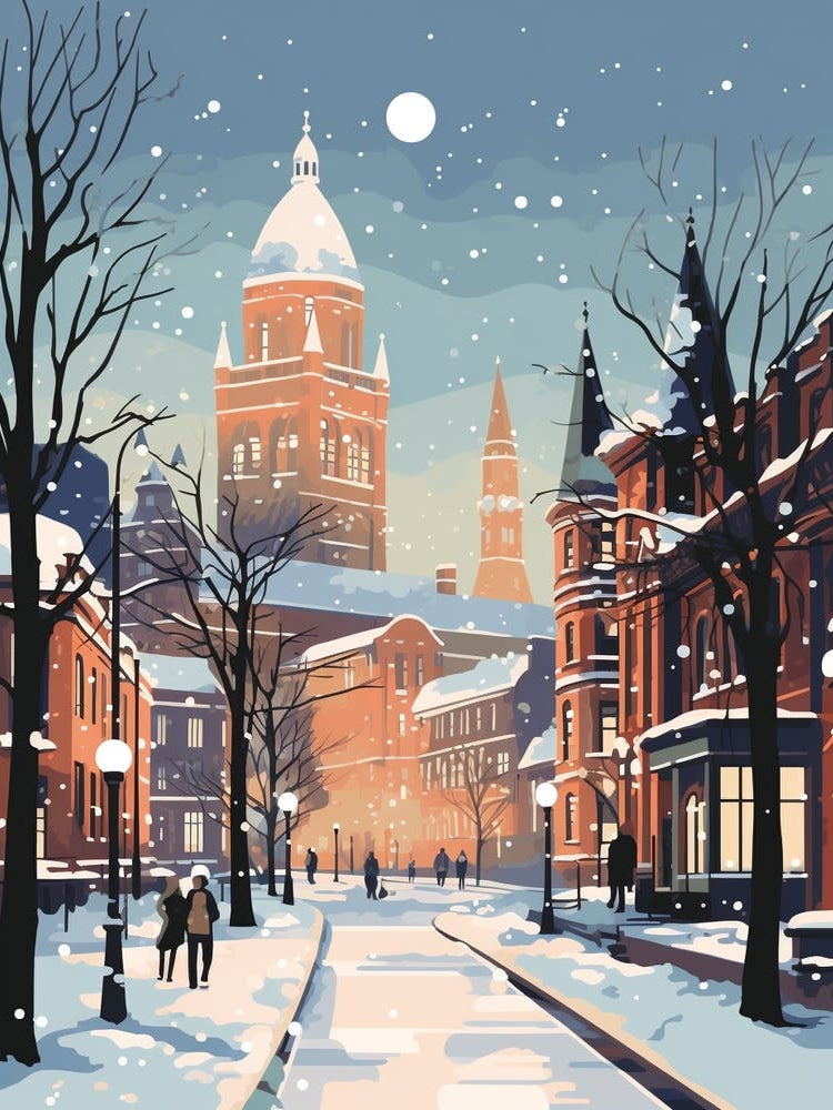 Winter Travel Night Illustration Belfast Northern Ireland 5