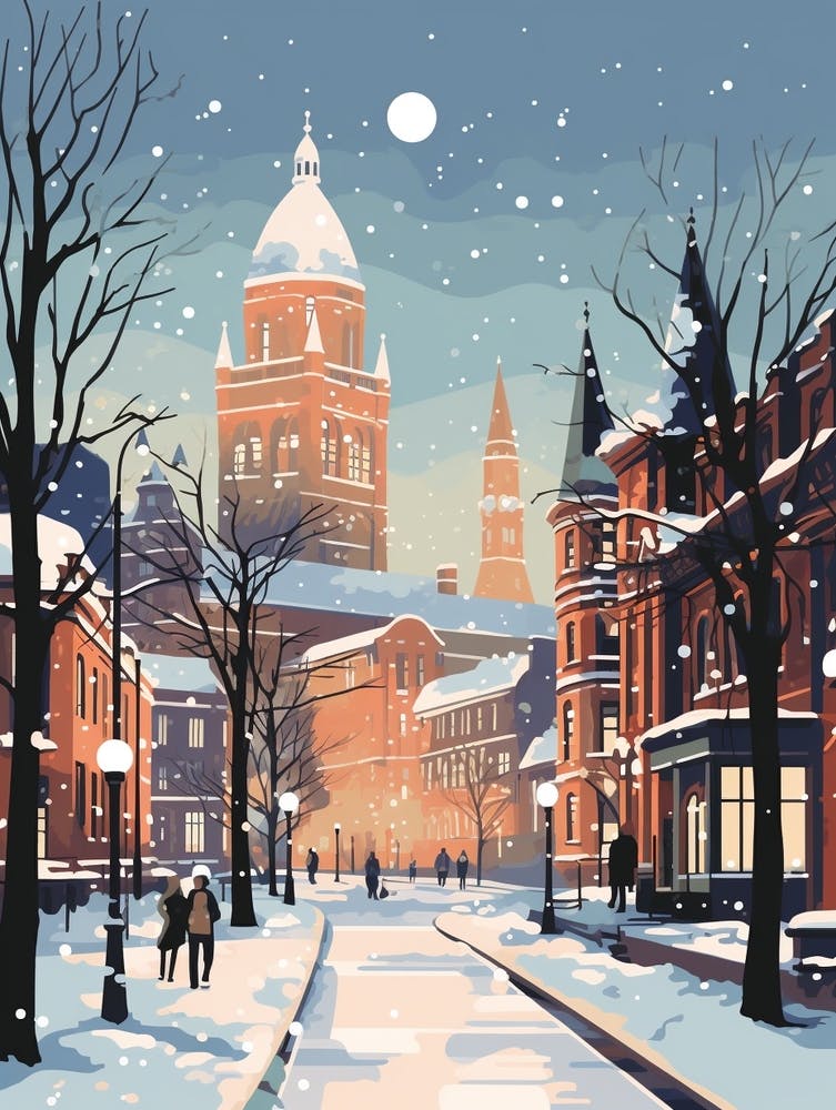 Winter Travel Night Illustration Belfast Northern Ireland 5