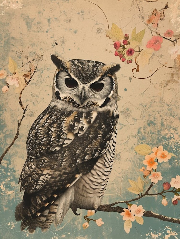 Collared Scops Owl Japanese Painting 3