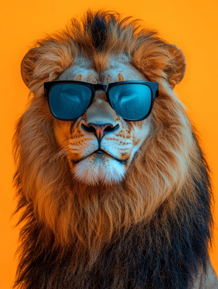 Löwe mit Sonnenbrille. KI generiert. 1