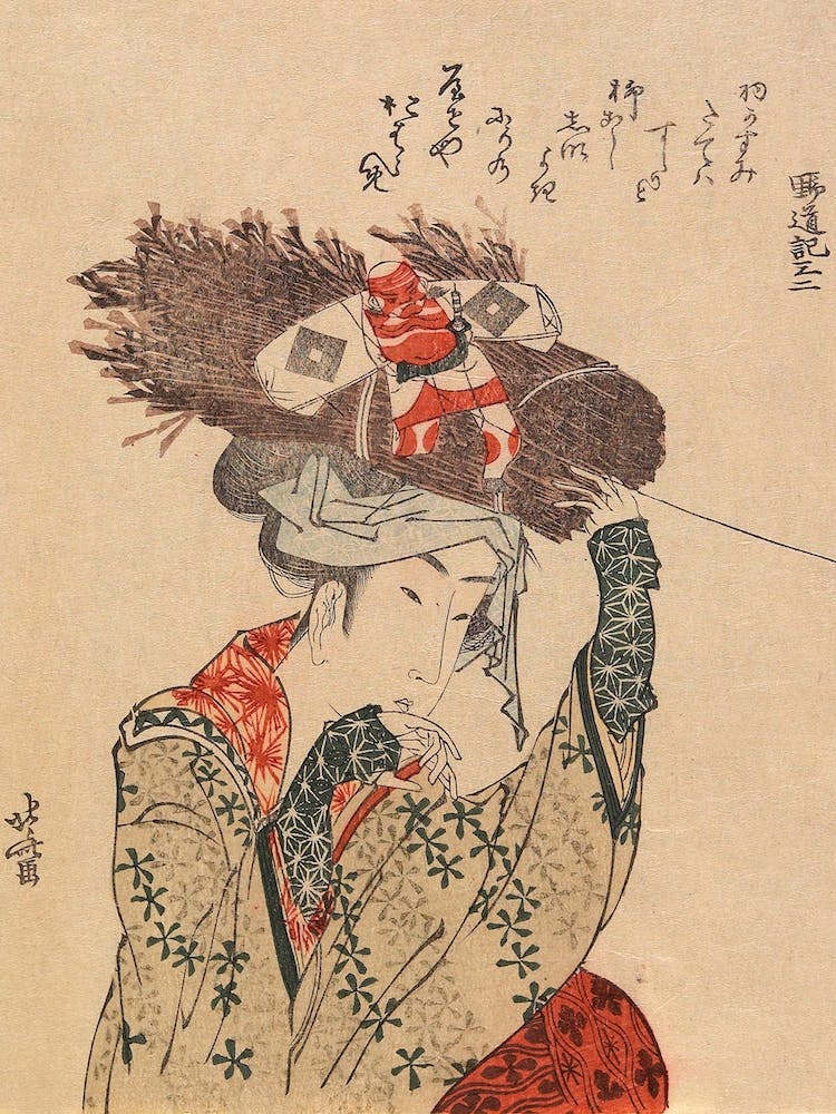 Woman Of Ōhara With Firewood Bundle And Kite, Katsushika Hokusai