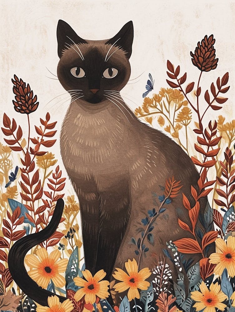 Burmese Cat Japanese Illustration 3
