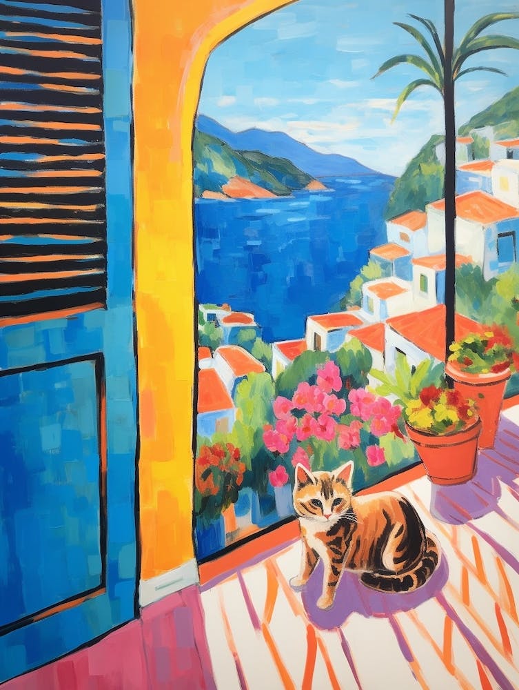 Painting Of A Cat In Taormina Italy
