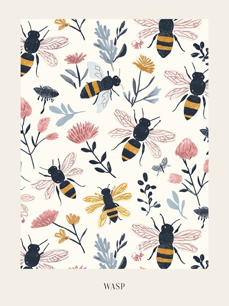 Affiche - Illustration colorée d'insecte : Guêpe 10