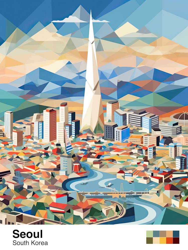Seoul, Südkorea, Geometrische Illustration 2 Poster