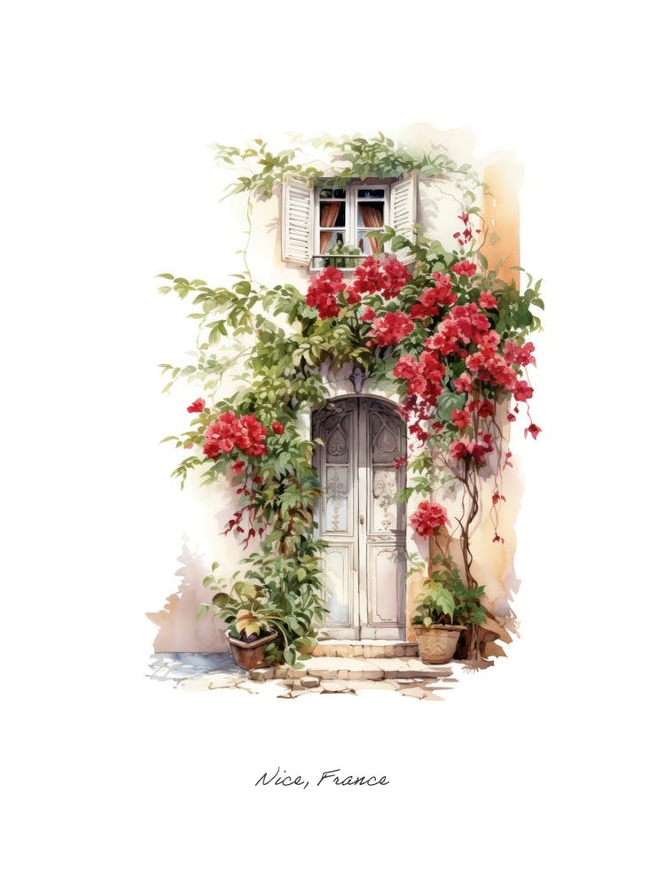 Nice, France   Mediterranean Doors Watercolour Painting 4 Poster