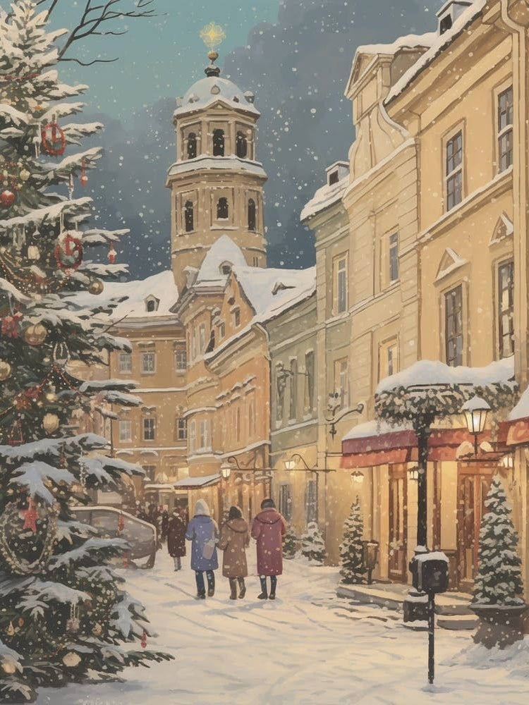 Vintage Winter Illustration Vilnius Lithuania 2