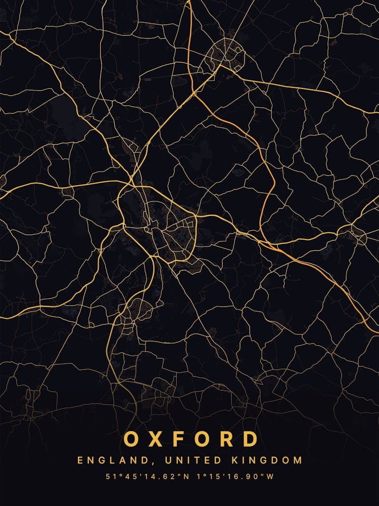 Oxford England Black And Gold Map