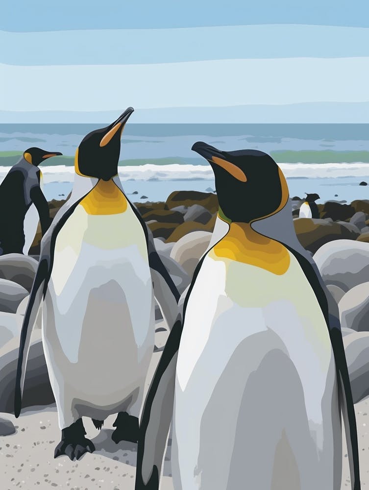 Emperor Penguin Boulders Beach Simons Town Minimalist Illustration 4