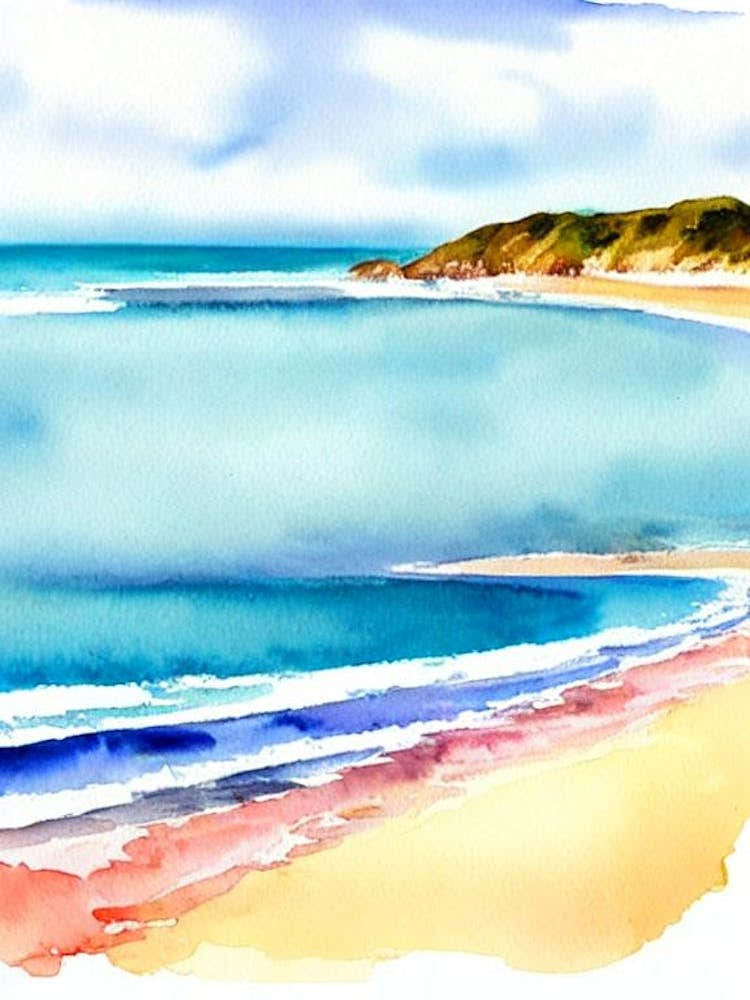 Playa De La Concha, San Sebastian, Spain Watercolour