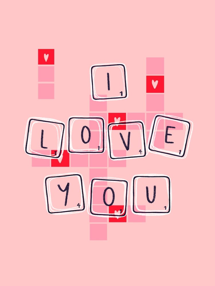 I Love You Scrabble Pink