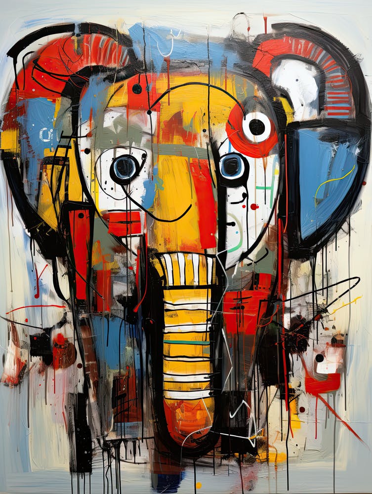 Graffiti Trunk Waltz: Elephant's Journey in Basquiat Style