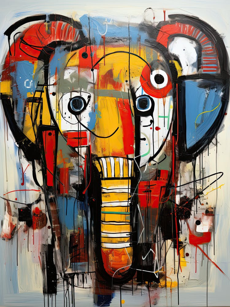 Graffiti Trunk Waltz: Elephant's Journey in Basquiat Style