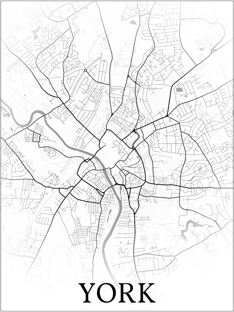 York, England, Uk, City Map, Black And White Fade Design