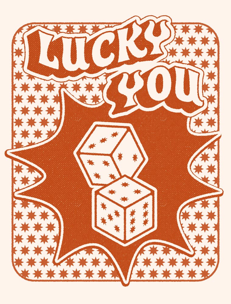 Lucky You Dice in Cream and Orange