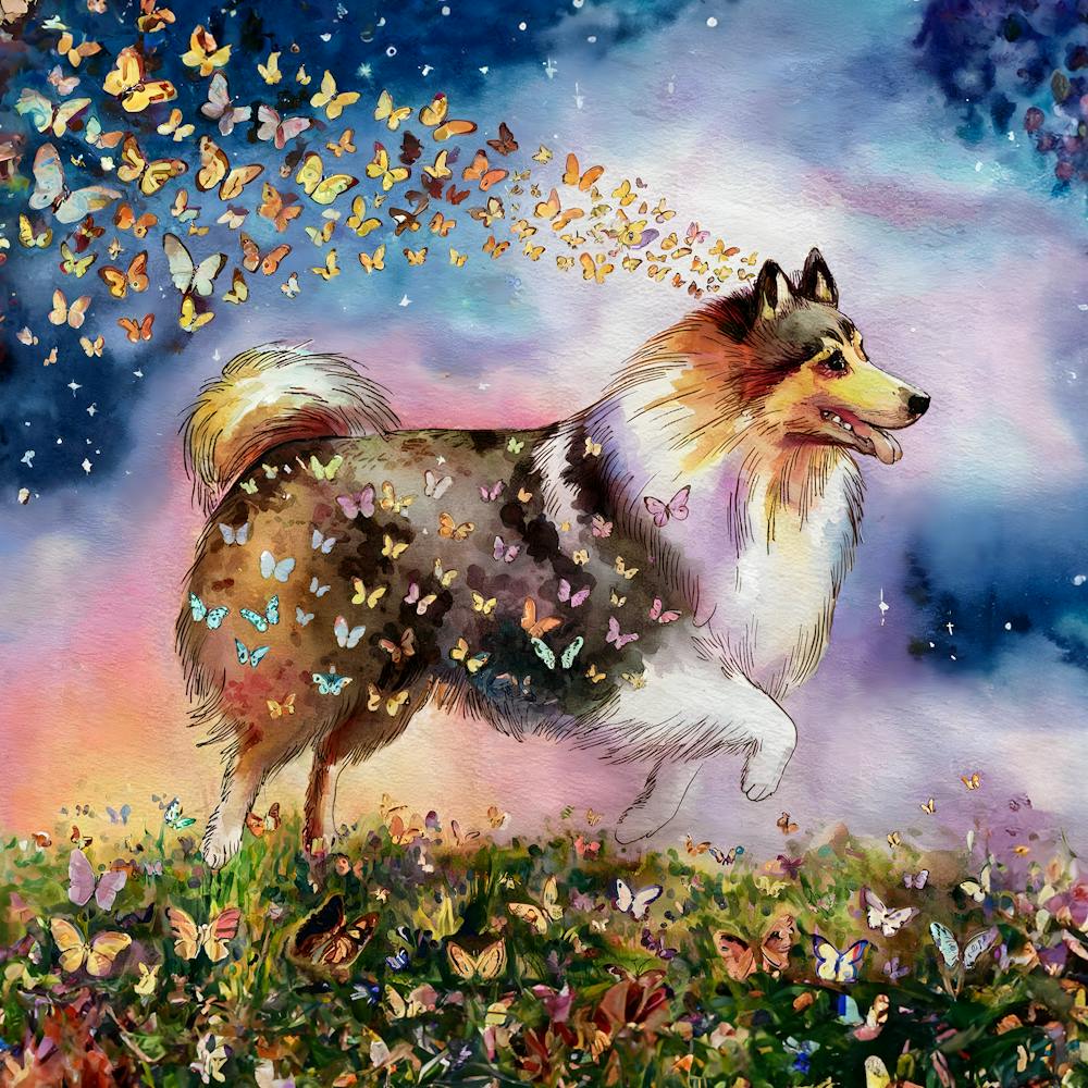 Sheltie With Butterflies
