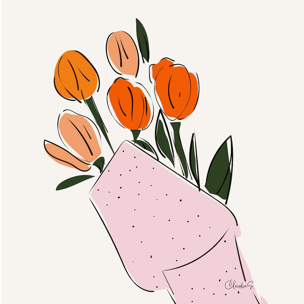Tulips In a Bunch Cream Bg