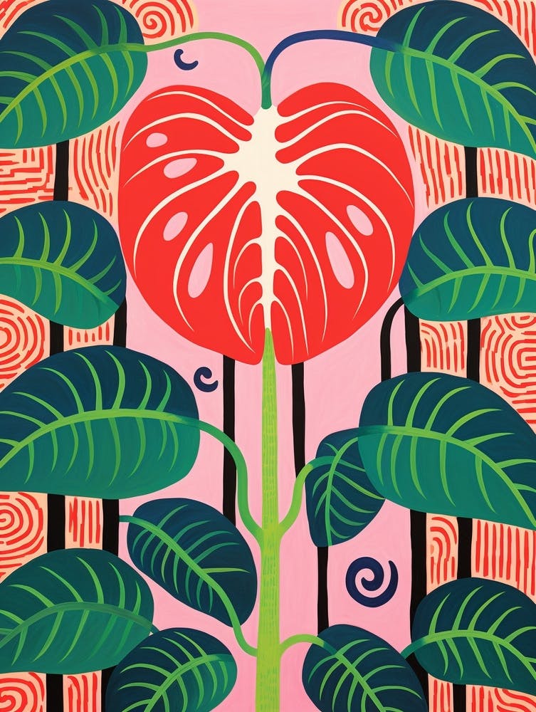 Pink And Red Plant Illustration Monstera Deliciosa 2