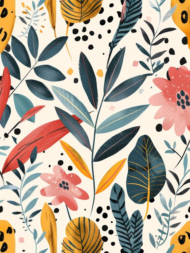 Seamless Pattern With Flowers And Leaves