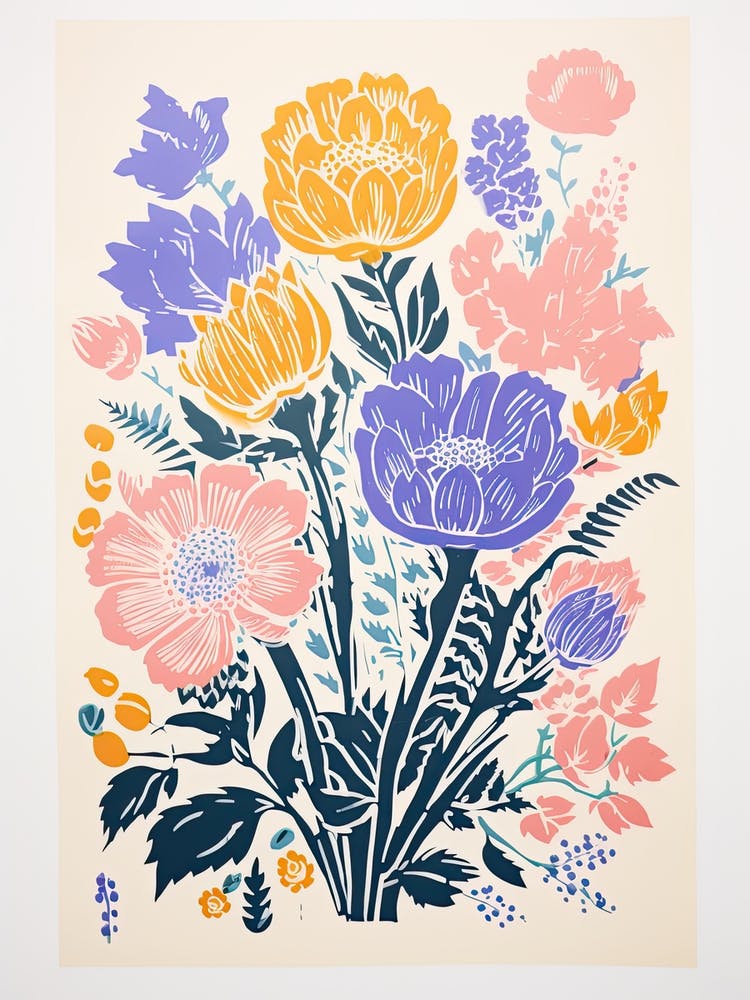 Colourful Flower Still Life Risograph Style 16