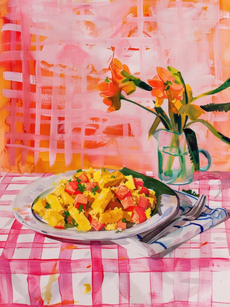 Pink Breakfast Food Scrambled Tofu 3