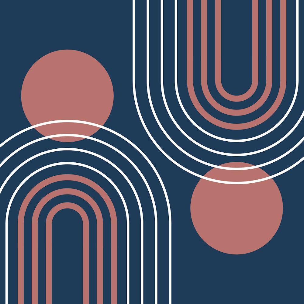Mid Century Modern Geometric B24 In Navy Blue And Marsala (Rainbow And Sun Abstract) 02