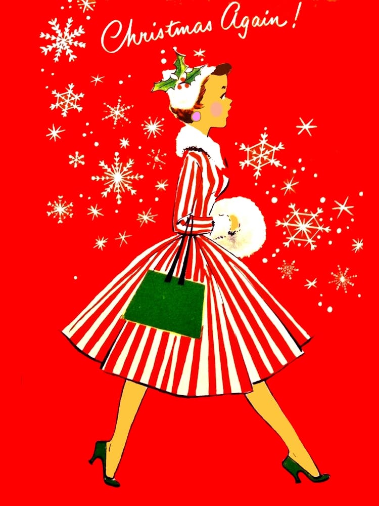 Christmas Shopping Girl With Snowflakes