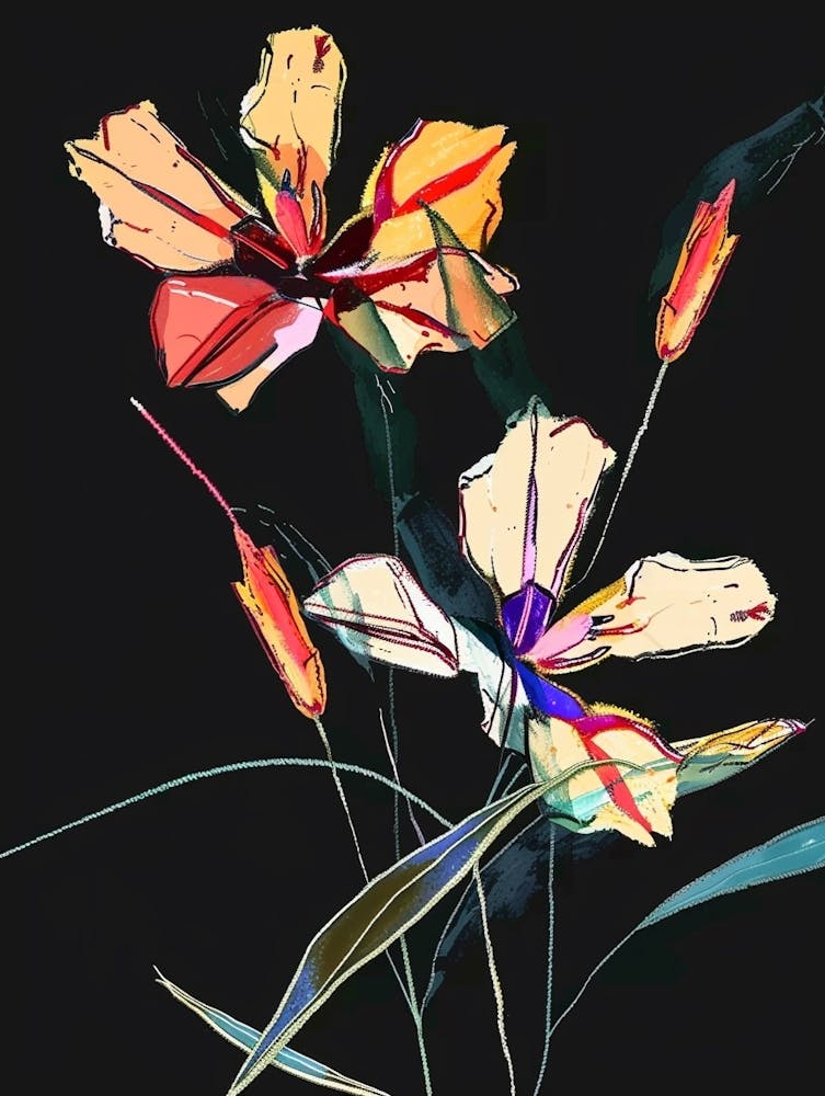 Neon Flowers On Black Flax Flower 3