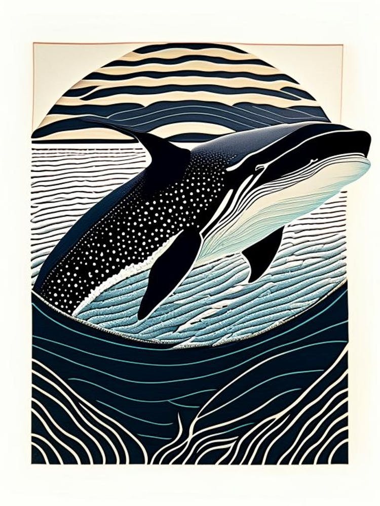 Orca Vintage Linocut