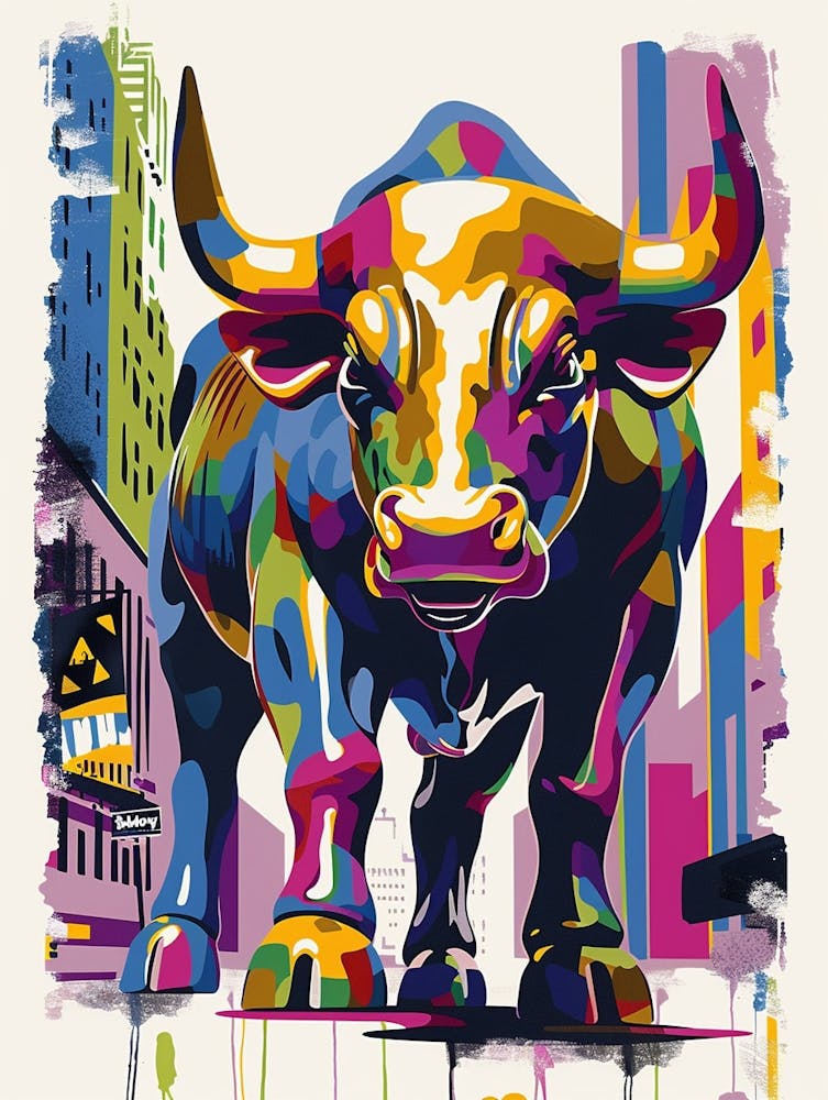 Wall Street Bull New York Colourful Silkscreen Illustration 1