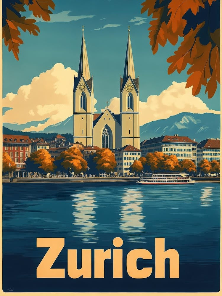 Aihrgdesign A Vintage Travel Poster Of Zurich 1