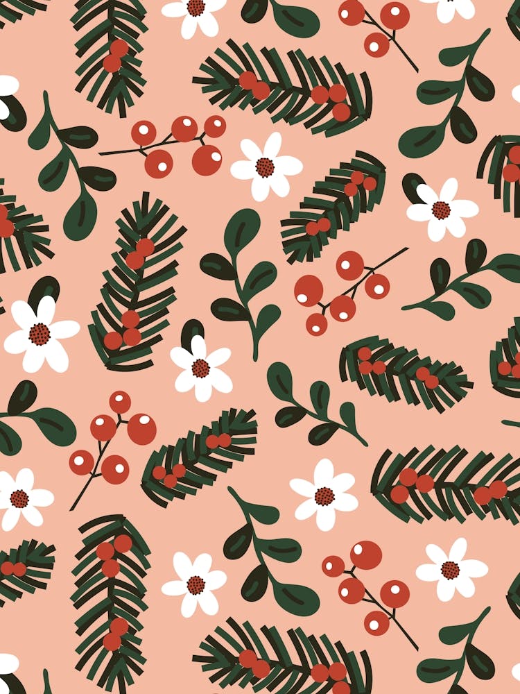 Gui et plantes botaniques d'hiver noirs et rouges sur fond rose
