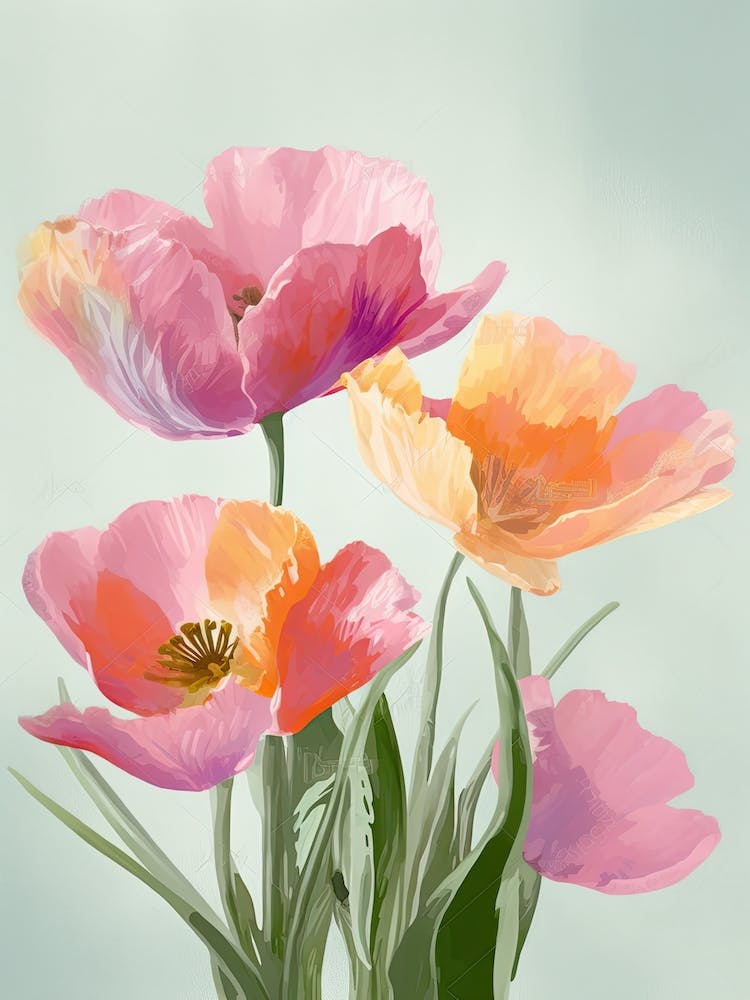 Bunch Of Tulips Flowers Acrylic Painting In Pastel Colours 4