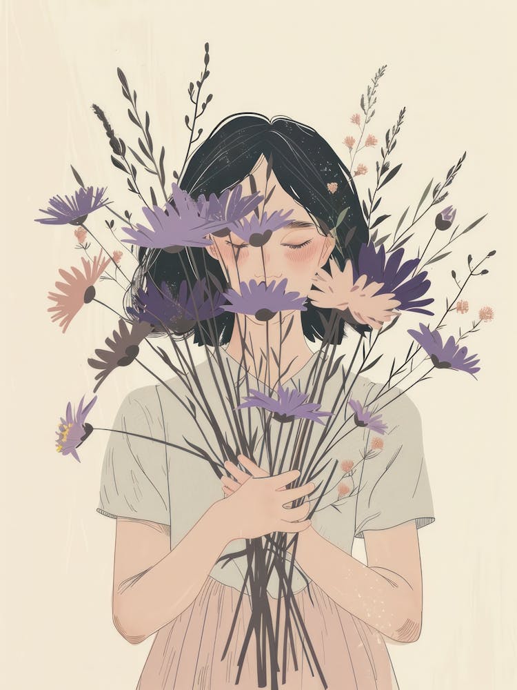 Spring Girl With Purple Flowers 2