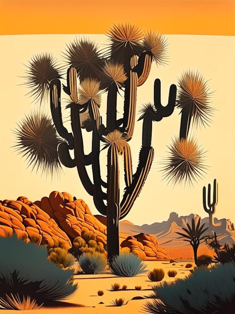 Joshua Trees In Mojave Desert Retro Illustration (3)