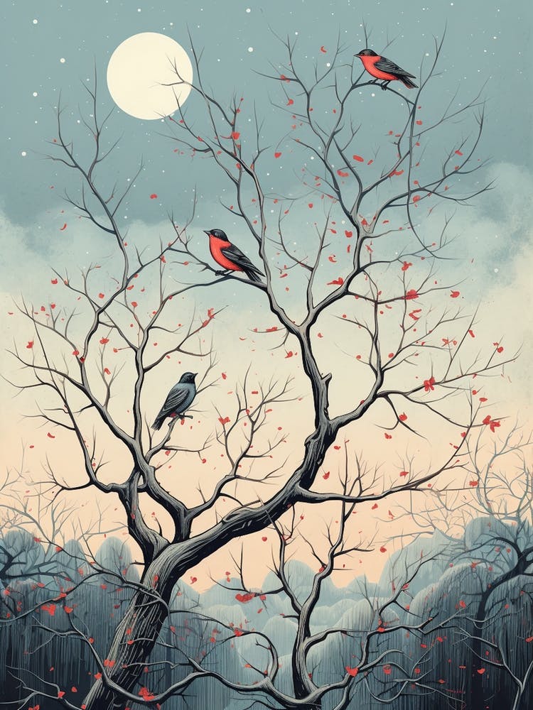 Birds Perching In A Tree Winter 5