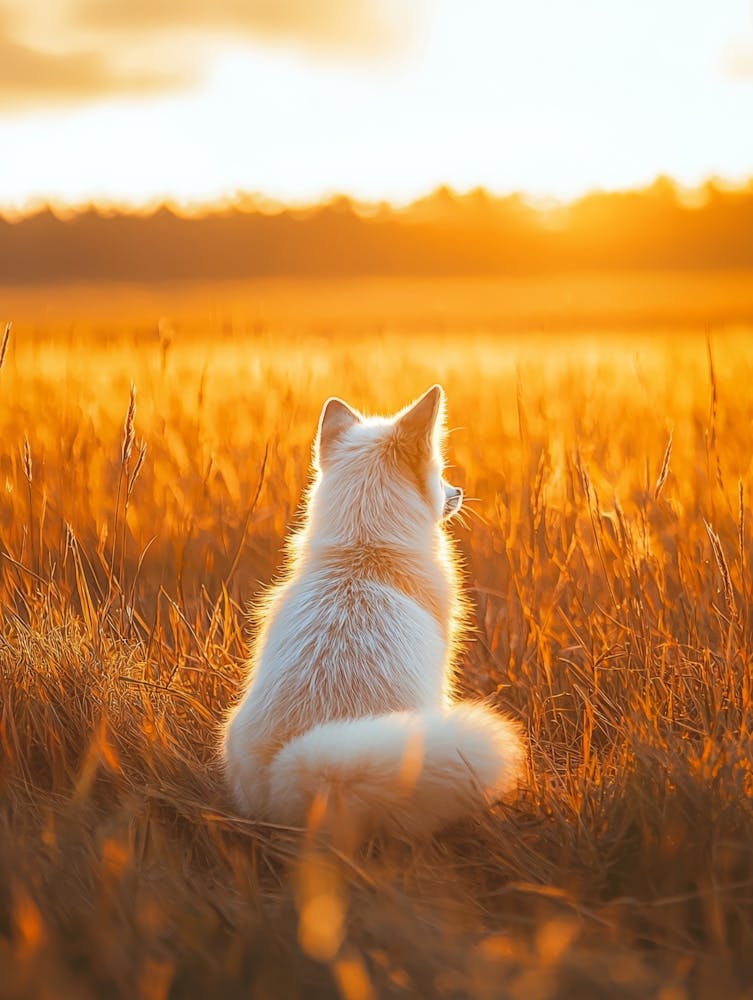 Fox In The Field At Sunset.Generated AI.