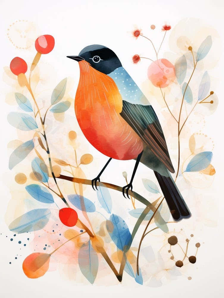 Bird Painting Collage Robin 4