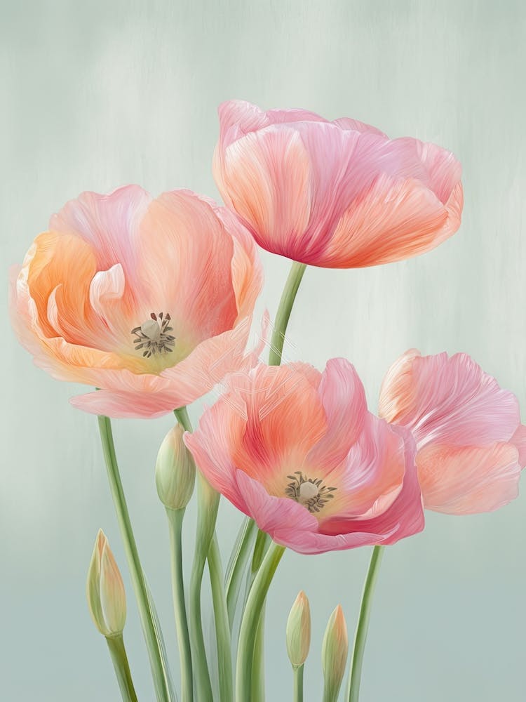 Bunch Of Tulips Flowers Acrylic Painting In Pastel Colours 3