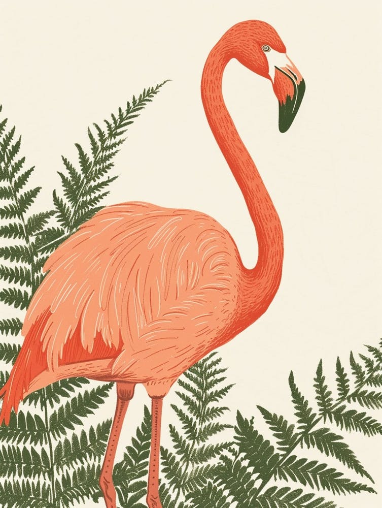 Jamess Flamingo And Ferns Minimalist Illustration 2
