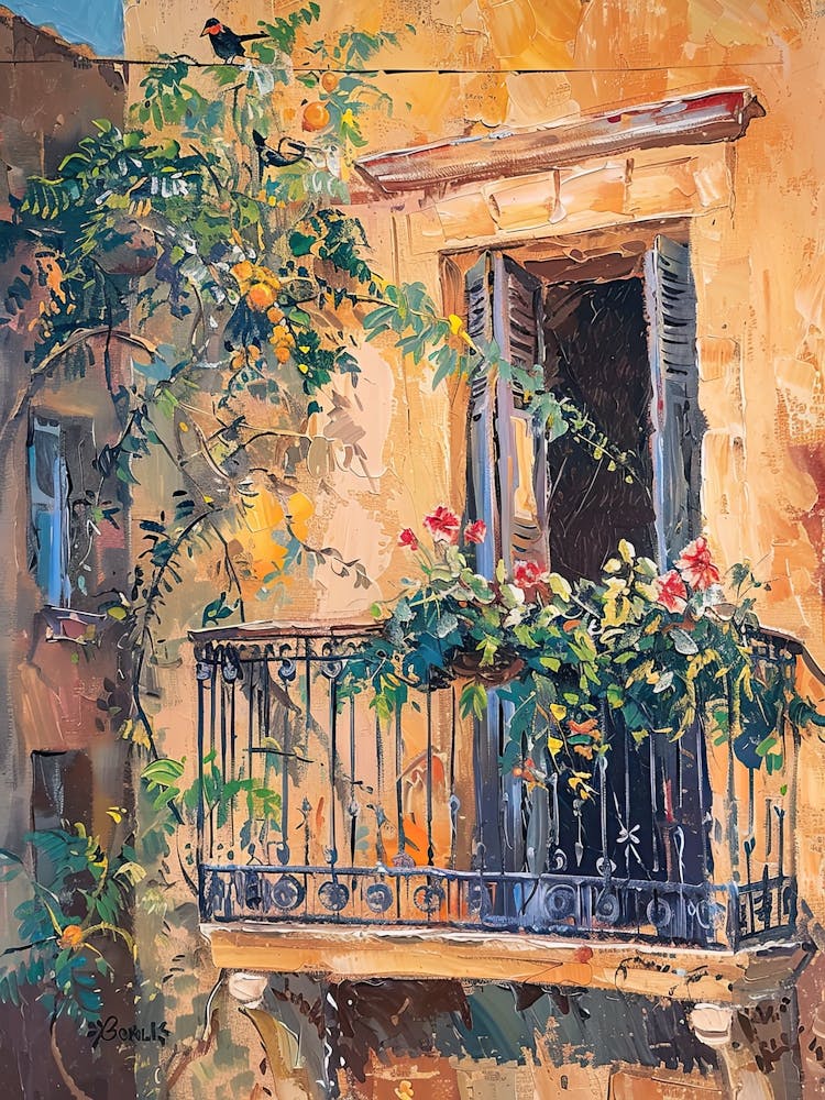 Balcony View Painting In Athens 4