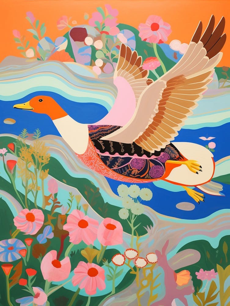 Maximalist Bird Painting Mallard Duck 1