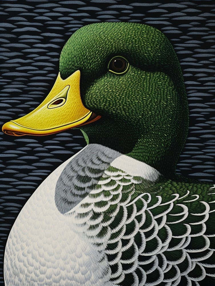 Ohara Koson Inspired Bird Painting Mallard Duck 4