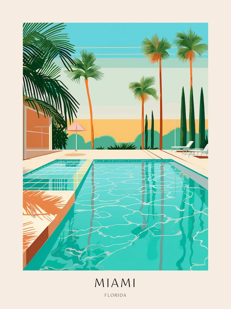 Miami Florida 1 Midcentury Modern Pool Poster
