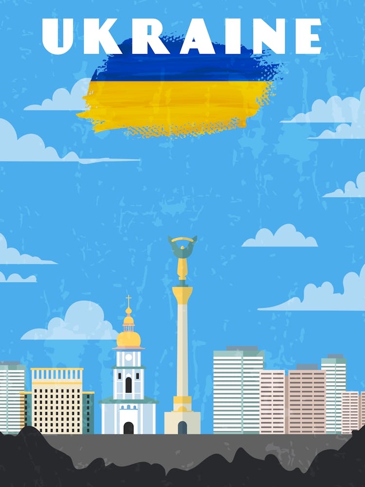 Ukraine, Kiew (Україна, Київ) — Retro Reise minimalistisches Poster 2