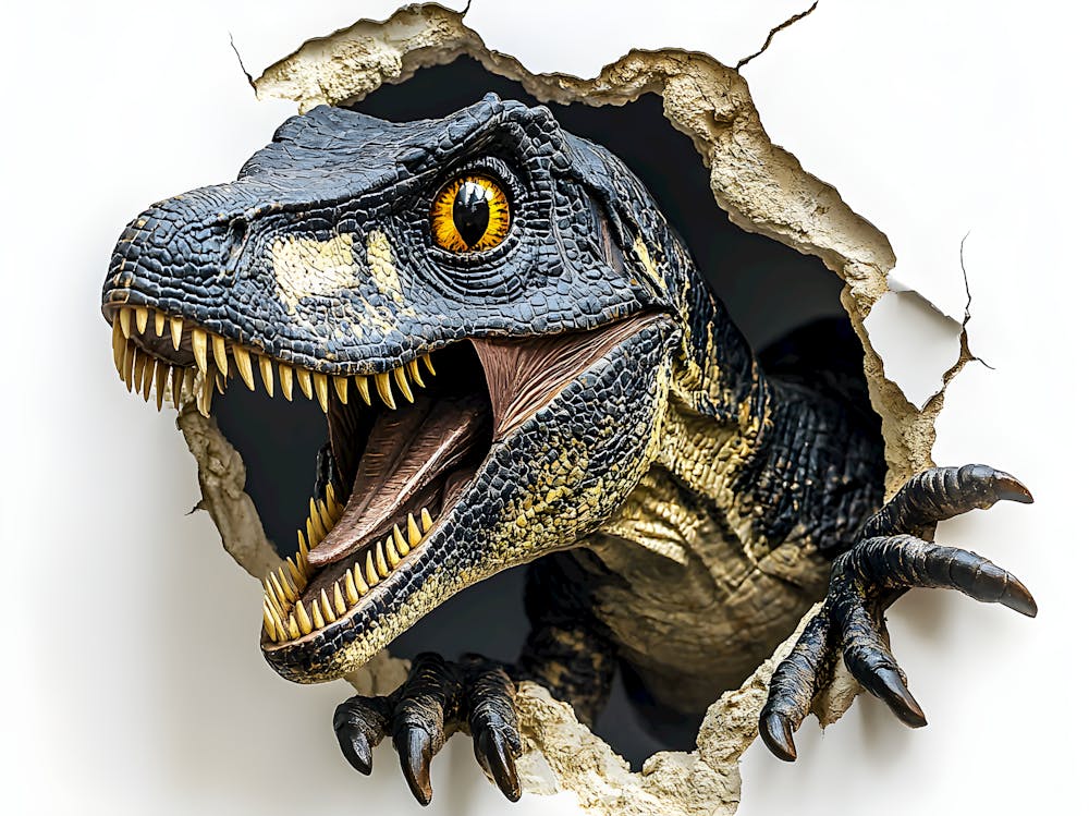 Realistic Velociraptor Breaking Through Wall - Dinosaur 3D Art