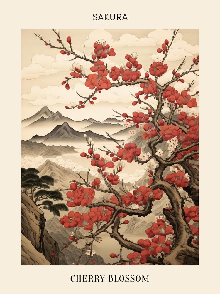 Sakura Cherry Blossom 2 Japanese Botanical Illustration Poster