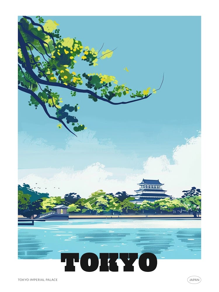 Tokyo Imperial Palace 4 Colourful Illustration Poster