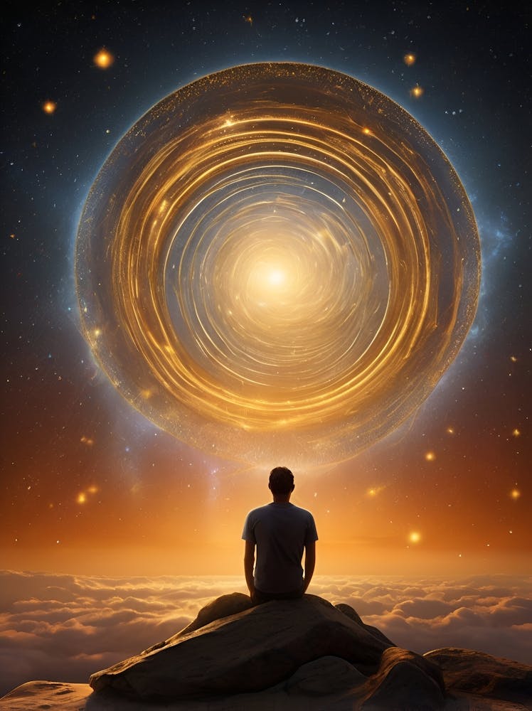 Man Sitting On Top Of A Mountain