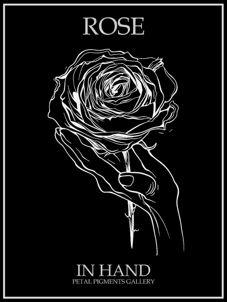 Rose In Hand Line Drawing 2 Poster Inverted